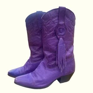 LAREDO VINTAGE COWGIRL TASSEL WESTERN MID CALF LEATHER BOOTS PLUM SZ 7